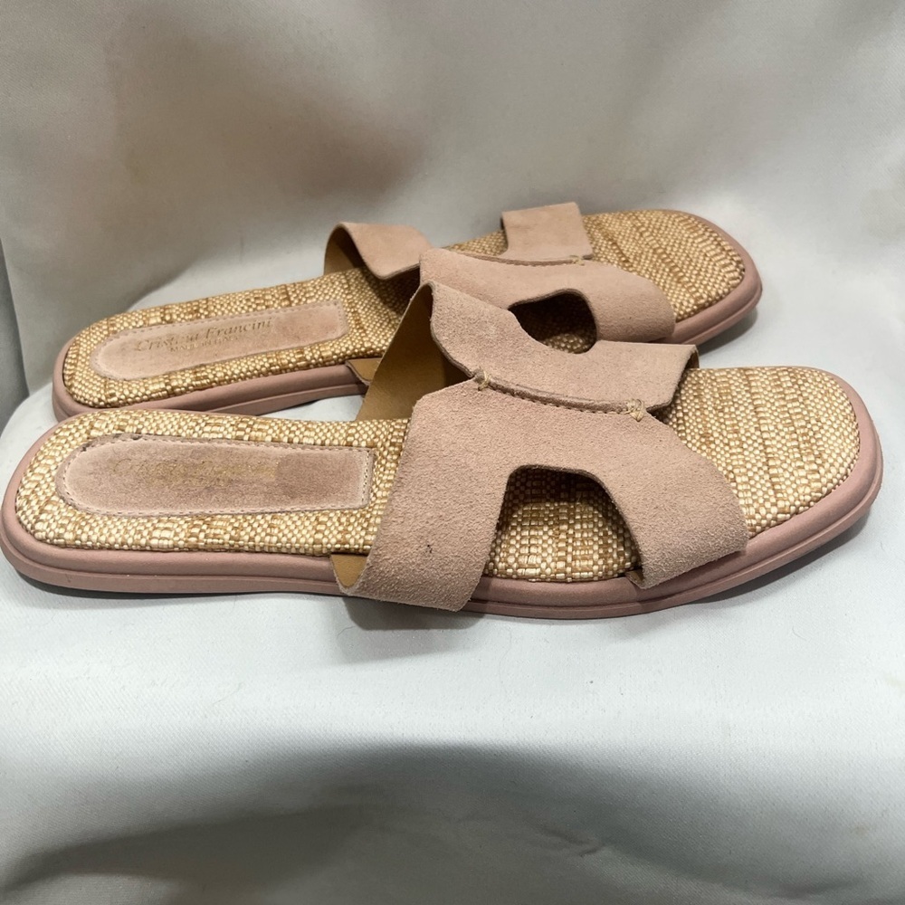 Cristina Francini Blush Pink Suede Slide Sandals Women’s Size 8 Textured Footbed - Picture 3 of 8